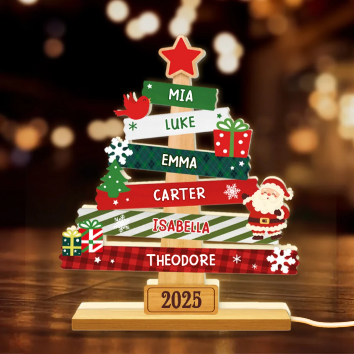 3D Effect Cute Christmas Tree Family Names Personalized LED Light Box - Image 9