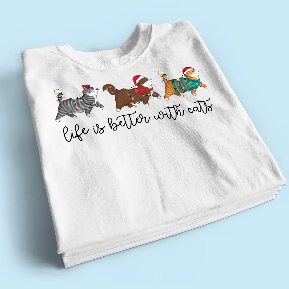 Cute Christmas Walking Cats Personalized Shirt - Image 2