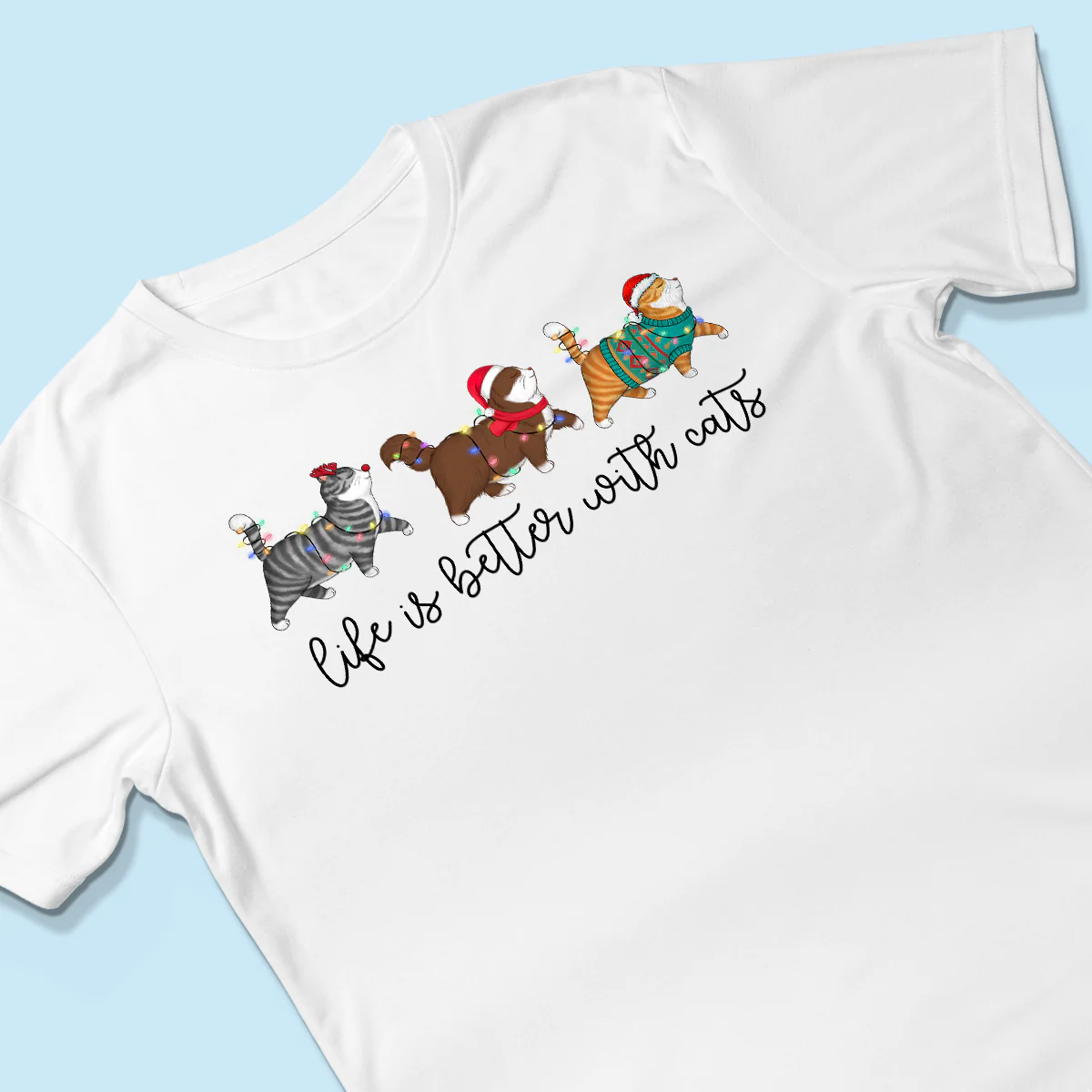Cute Christmas Walking Cats Personalized Shirt - Image 3