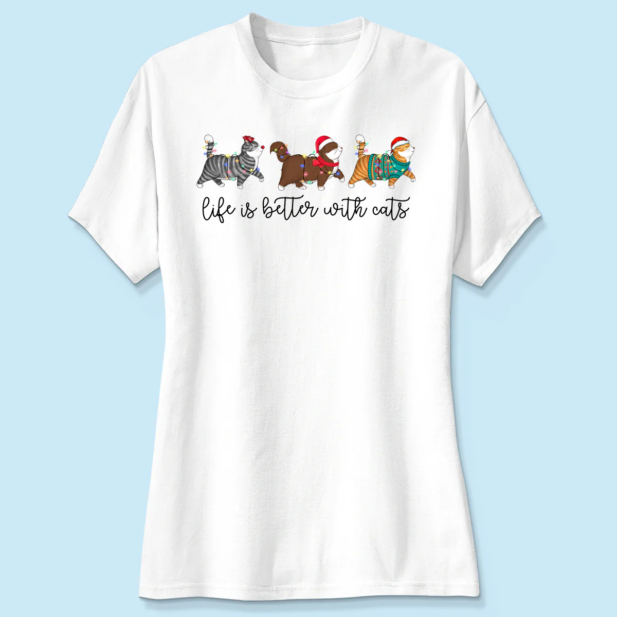 Cute Christmas Walking Cats Personalized Shirt - Image 4