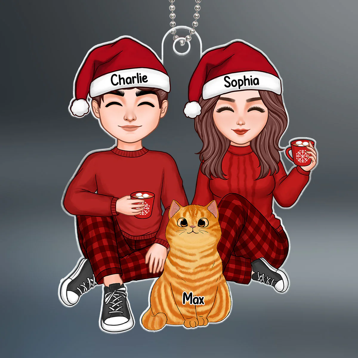 Cute Couple And Fluffy Cats You Me And The Cats Christmas Gift Personalized Acrylic Ornament - Image 2