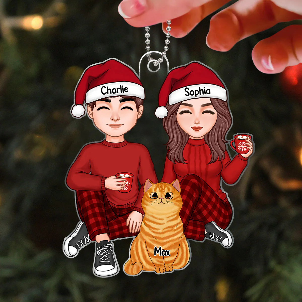 Cute Couple And Fluffy Cats You Me And The Cats Christmas Gift Personalized Acrylic Ornament - Image 3
