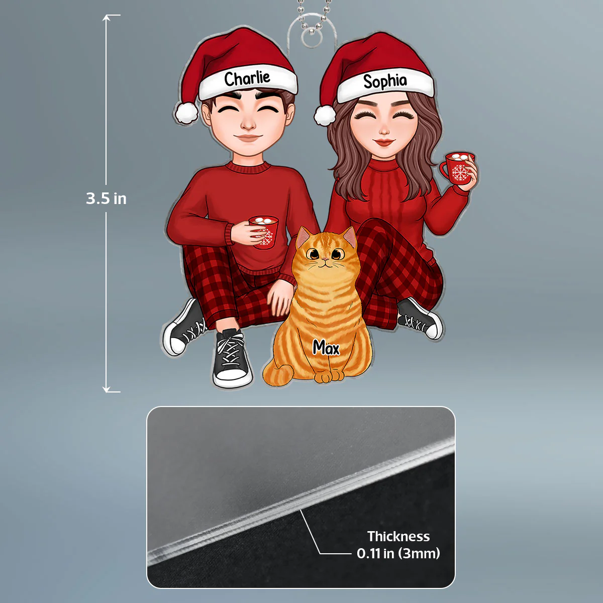Cute Couple And Fluffy Cats You Me And The Cats Christmas Gift Personalized Acrylic Ornament - Image 4