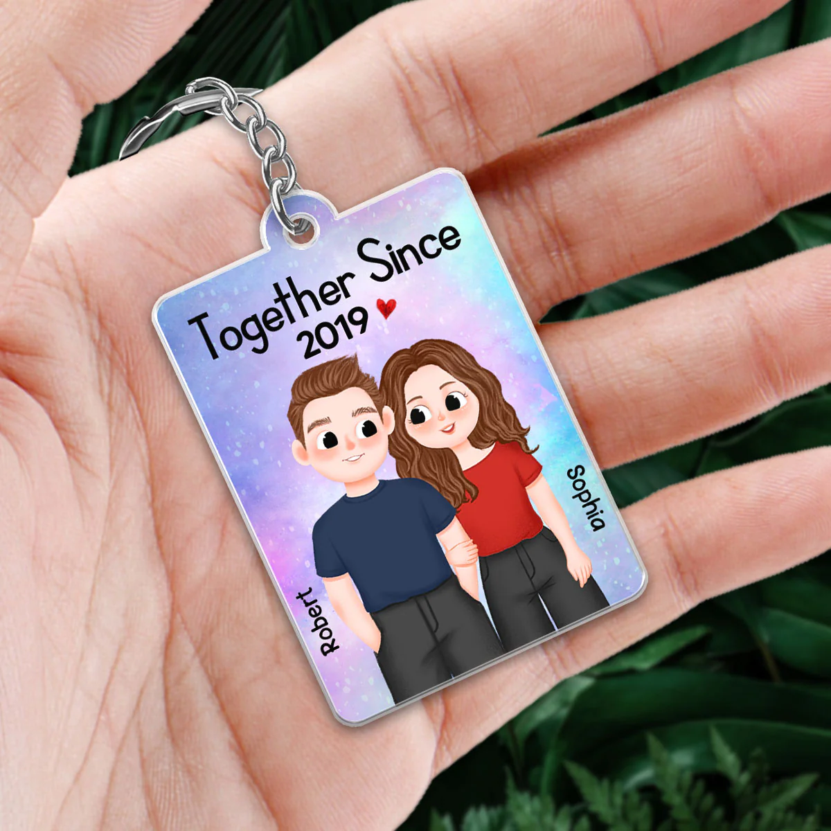 Cute Couple Illustration Together Since Favorite Song QR Code Personalized Acrylic Keychain - Image 2
