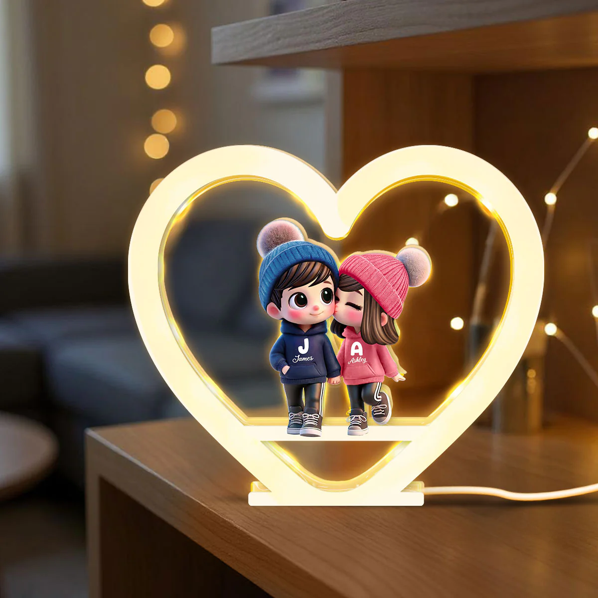 Cute Couple Kissing Heart Shape Personalized Light Box, Anniversary Gift for Him for Her - Image 4
