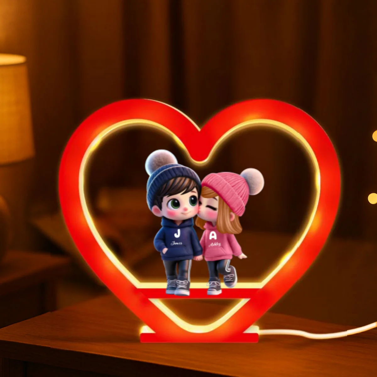 Cute Couple Kissing Heart Shape Personalized Light Box, Anniversary Gift for Him for Her - Image 6