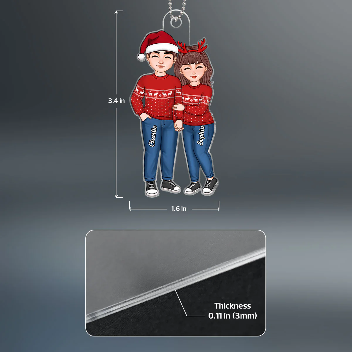 Cute Couple Loves Holding Hand Personalized Acrylic Ornament - Image 4