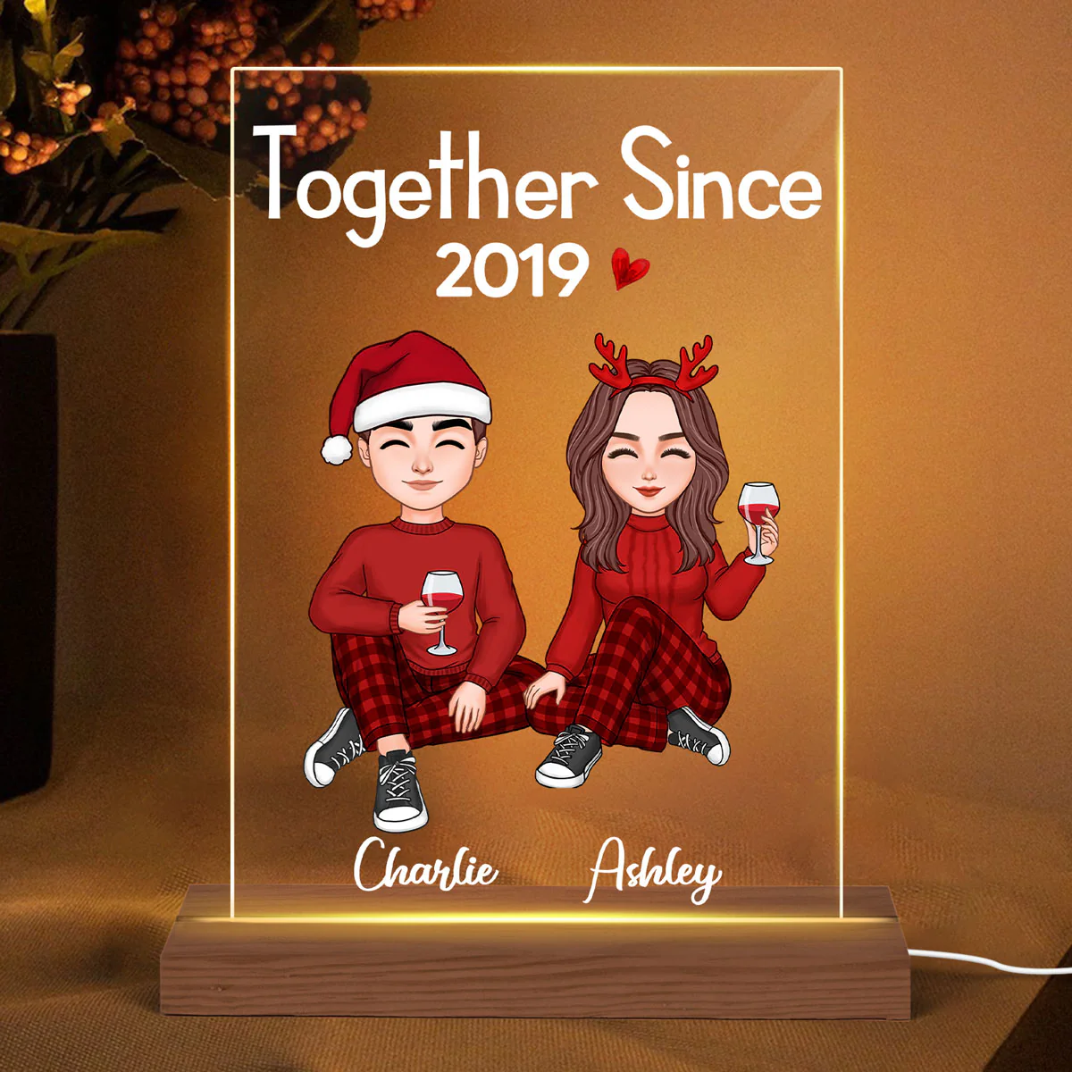 Cute Couple Sitting Gift For Him Gift For Her Personalized Rectangle Acrylic Plaque LED Night Light