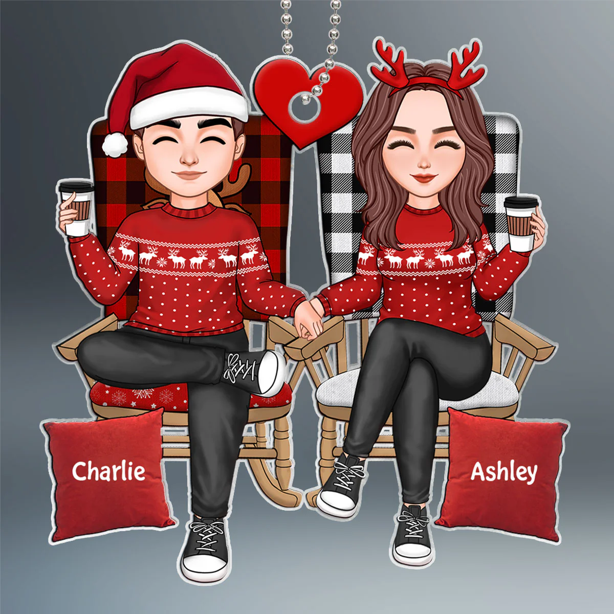 Cute Couple Sitting On Chair Personalized Acrylic Ornament - Image 2