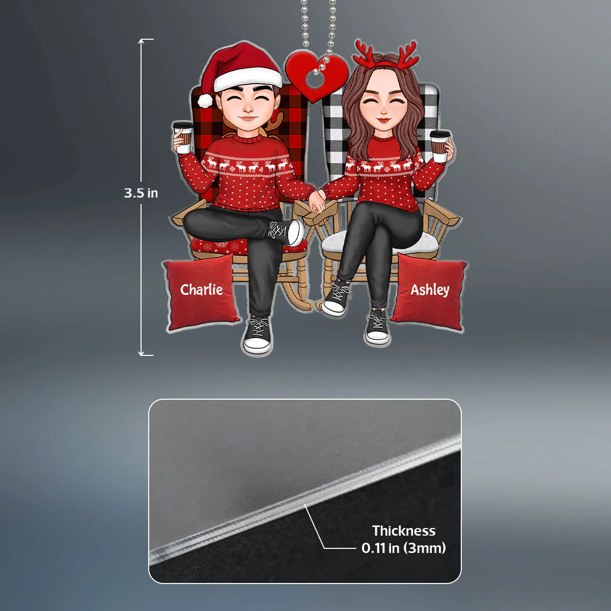 Cute Couple Sitting On Chair Personalized Acrylic Ornament - Image 4