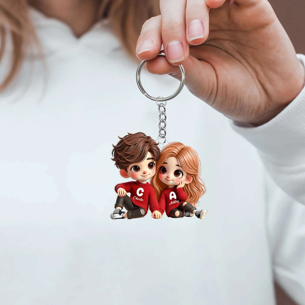 Cute Couple Sitting Together Personalized Acrylic Keychain, Gift for him, Gift for her - Image 5