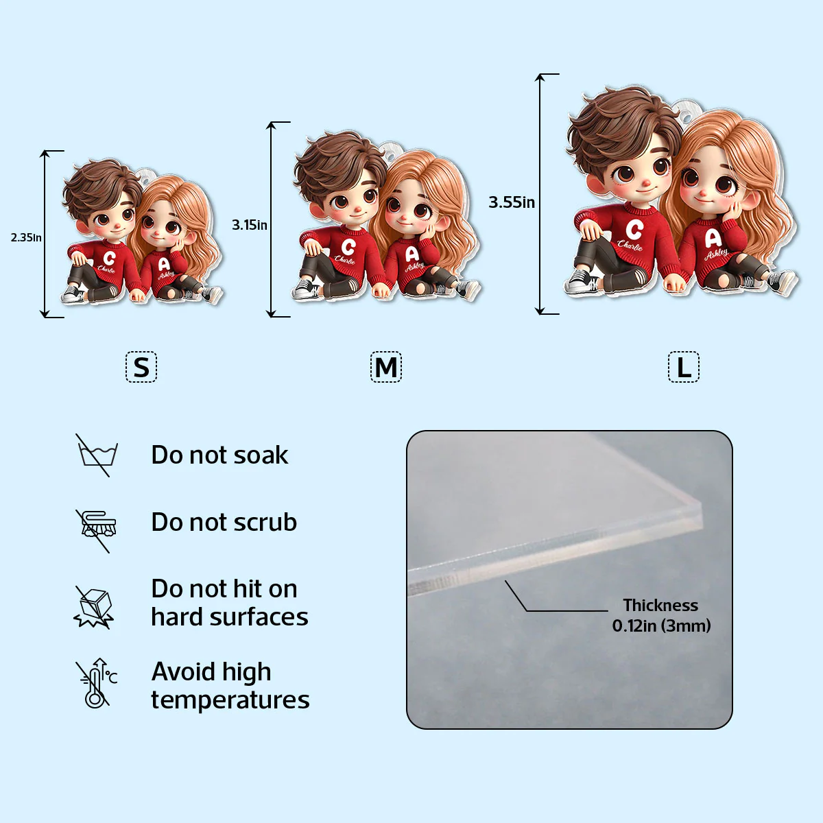 Cute Couple Sitting Together Personalized Acrylic Keychain, Gift for him, Gift for her - Image 6