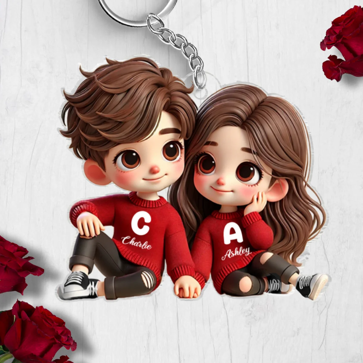 Cute Couple Sitting Together Personalized Acrylic Keychain, Gift for him, Gift for her - Image 7