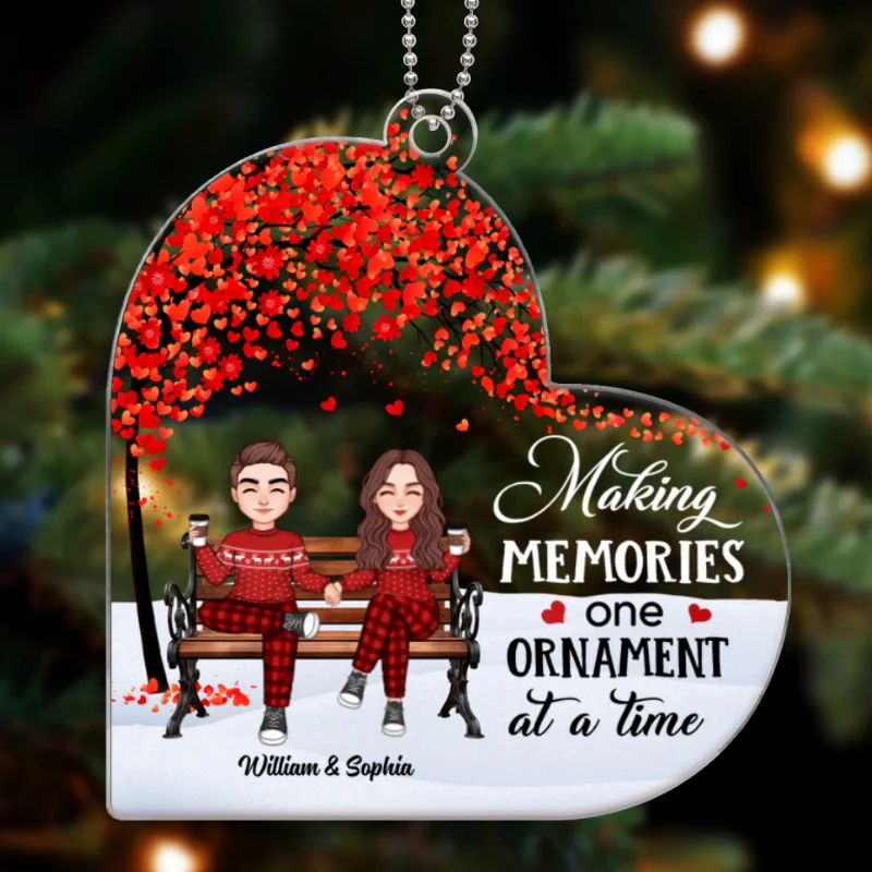 Cute Couple Sitting Under Tree Personalized Heart Shaped Acrylic Ornament - Image 5