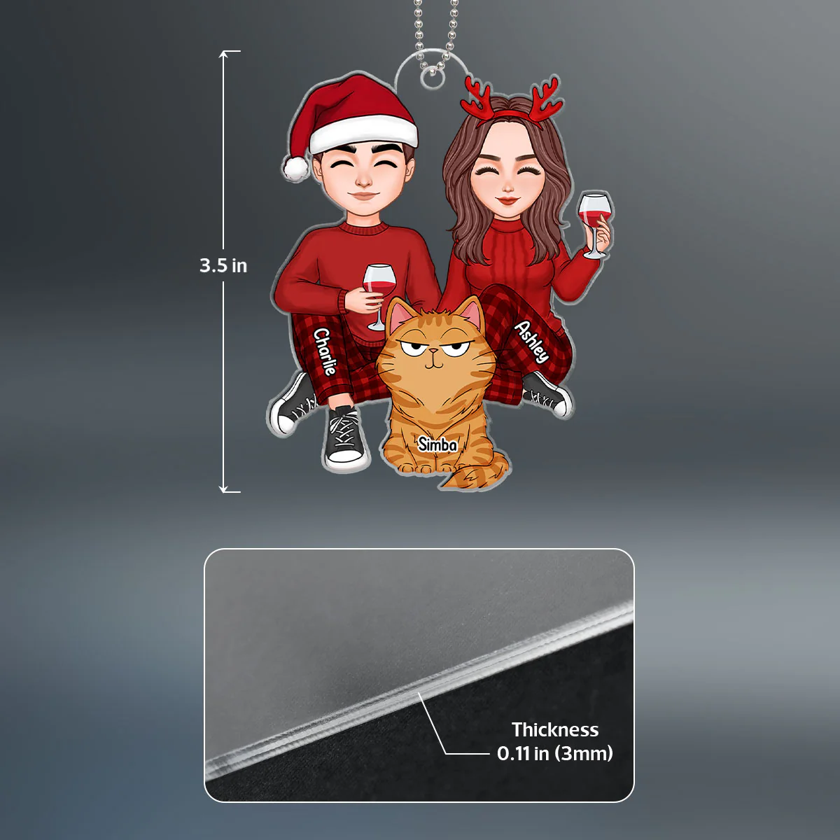 Cute Couple Sitting With Fluffy Funny Expression Cats Personalized Acrylic Ornament - Image 4