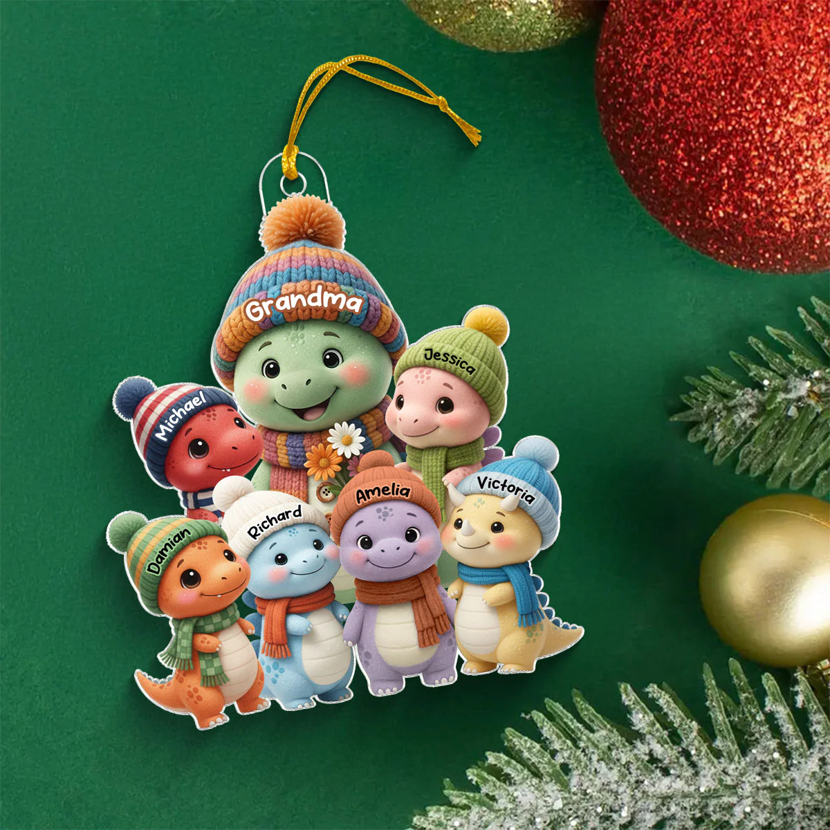 Cute Dinosaur Grandma & Grandkids - Personalized Acrylic Ornament - Christmas Gift for Grandma - Image 8