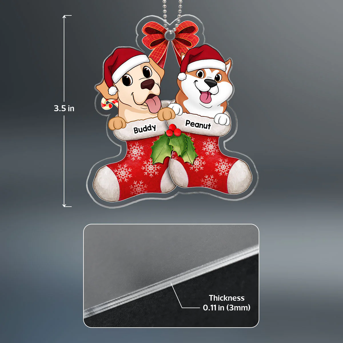 Cute Dogs On Christmas Stockings Personalized Acrylic Ornament - Image 8