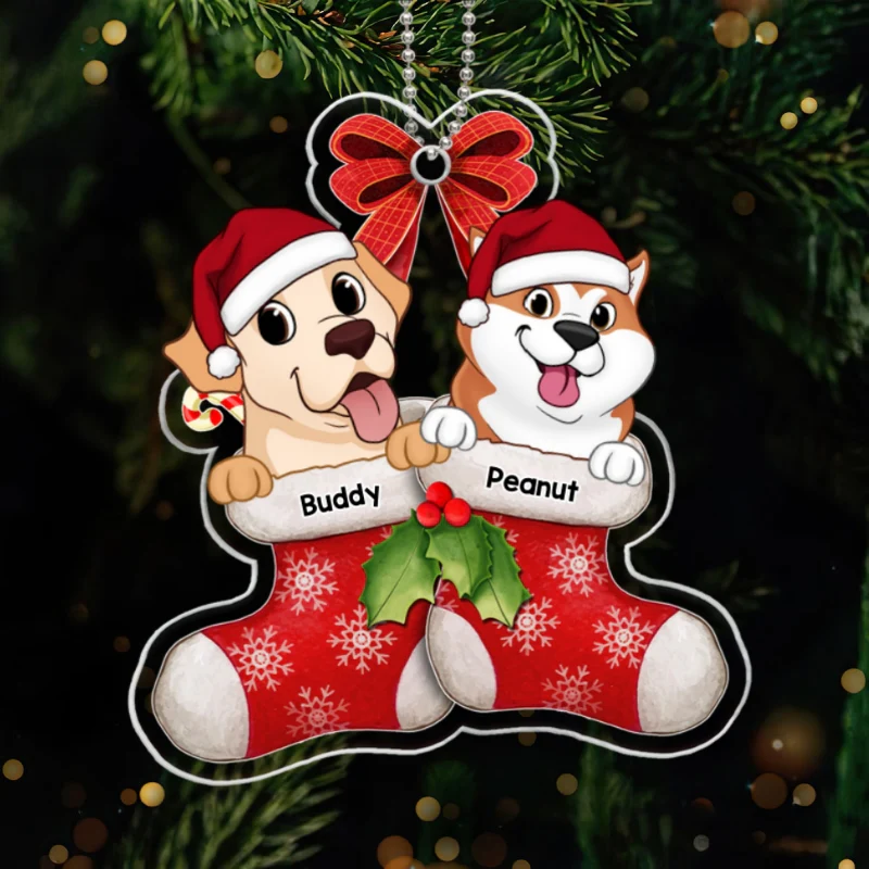 Cute Dogs On Christmas Stockings Personalized Acrylic Ornament - Image 9