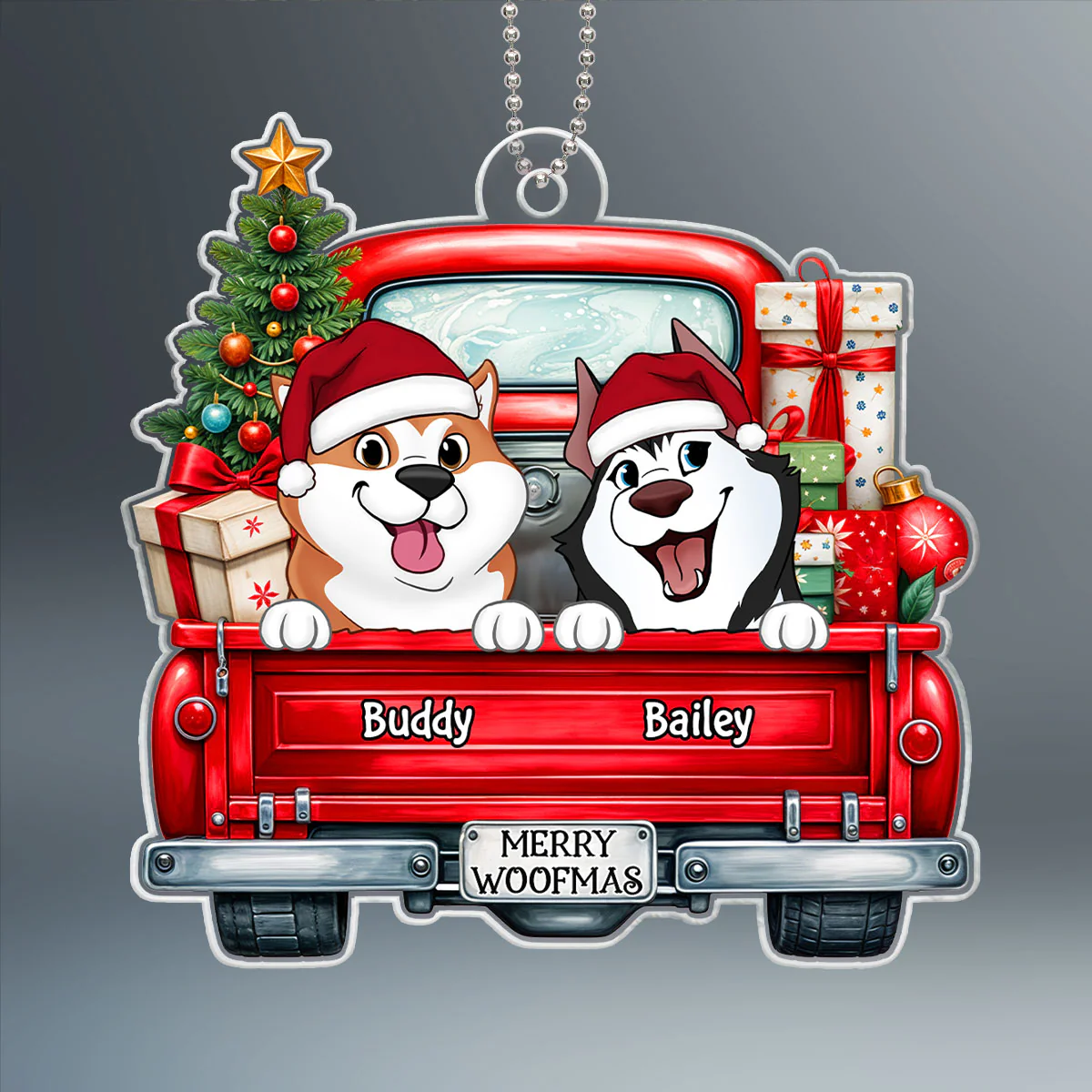 Cute Dogs On Truck Christmas Decor For Dog Lover Personalized Acrylic Ornament - Image 2