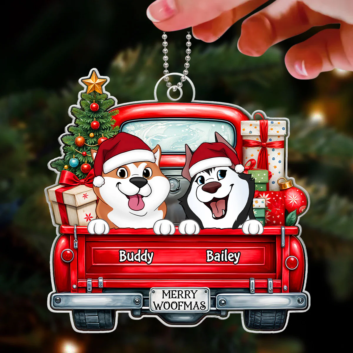 Cute Dogs On Truck Christmas Decor For Dog Lover Personalized Acrylic Ornament - Image 3