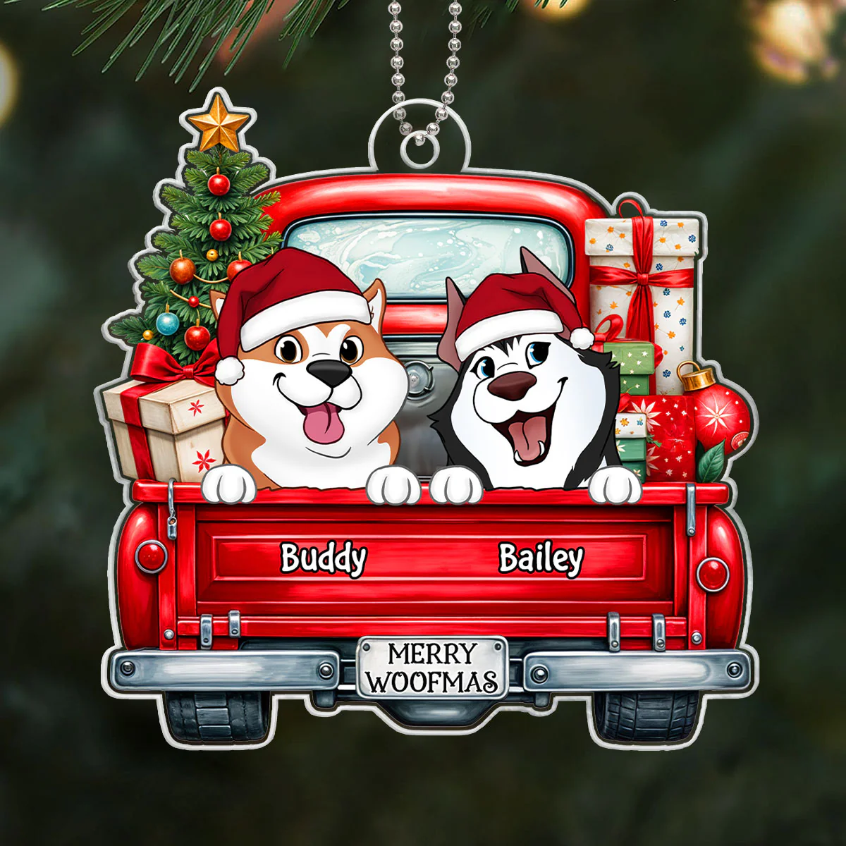 Cute Dogs On Truck Christmas Decor For Dog Lover Personalized Acrylic Ornament - Image 4
