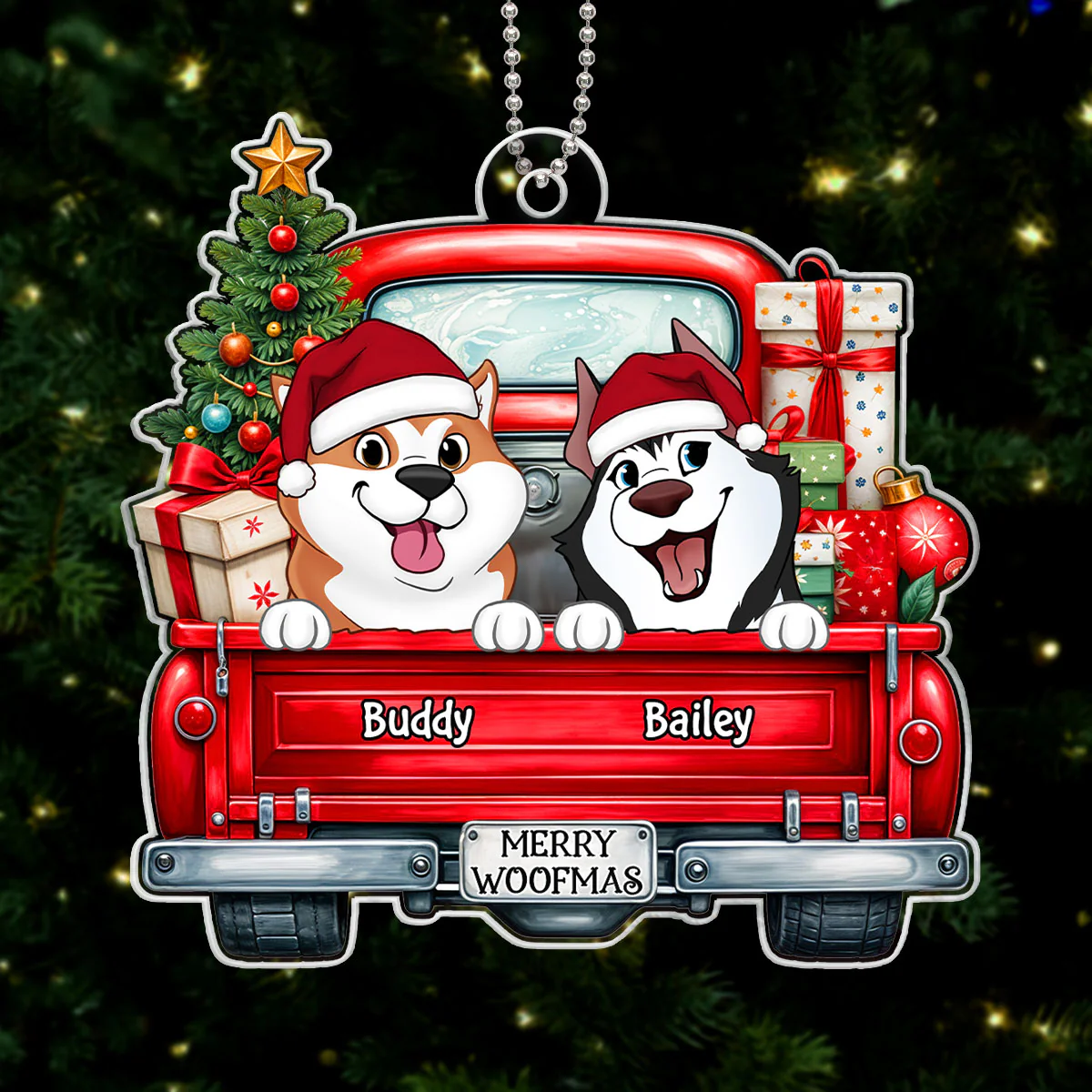 Cute Dogs On Truck Christmas Decor For Dog Lover Personalized Acrylic Ornament - Image 5