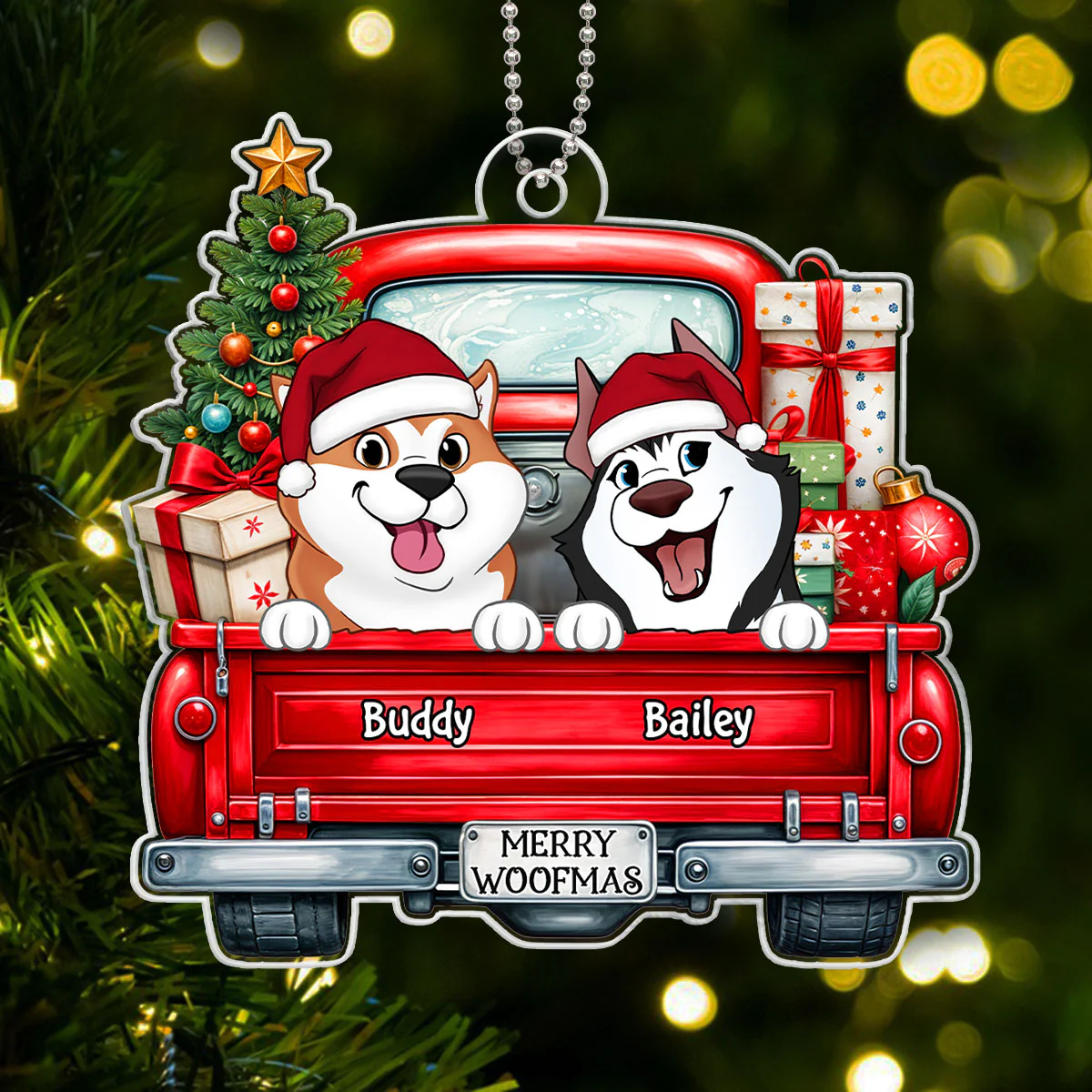 Cute Dogs On Truck Christmas Decor For Dog Lover Personalized Acrylic Ornament - Image 6