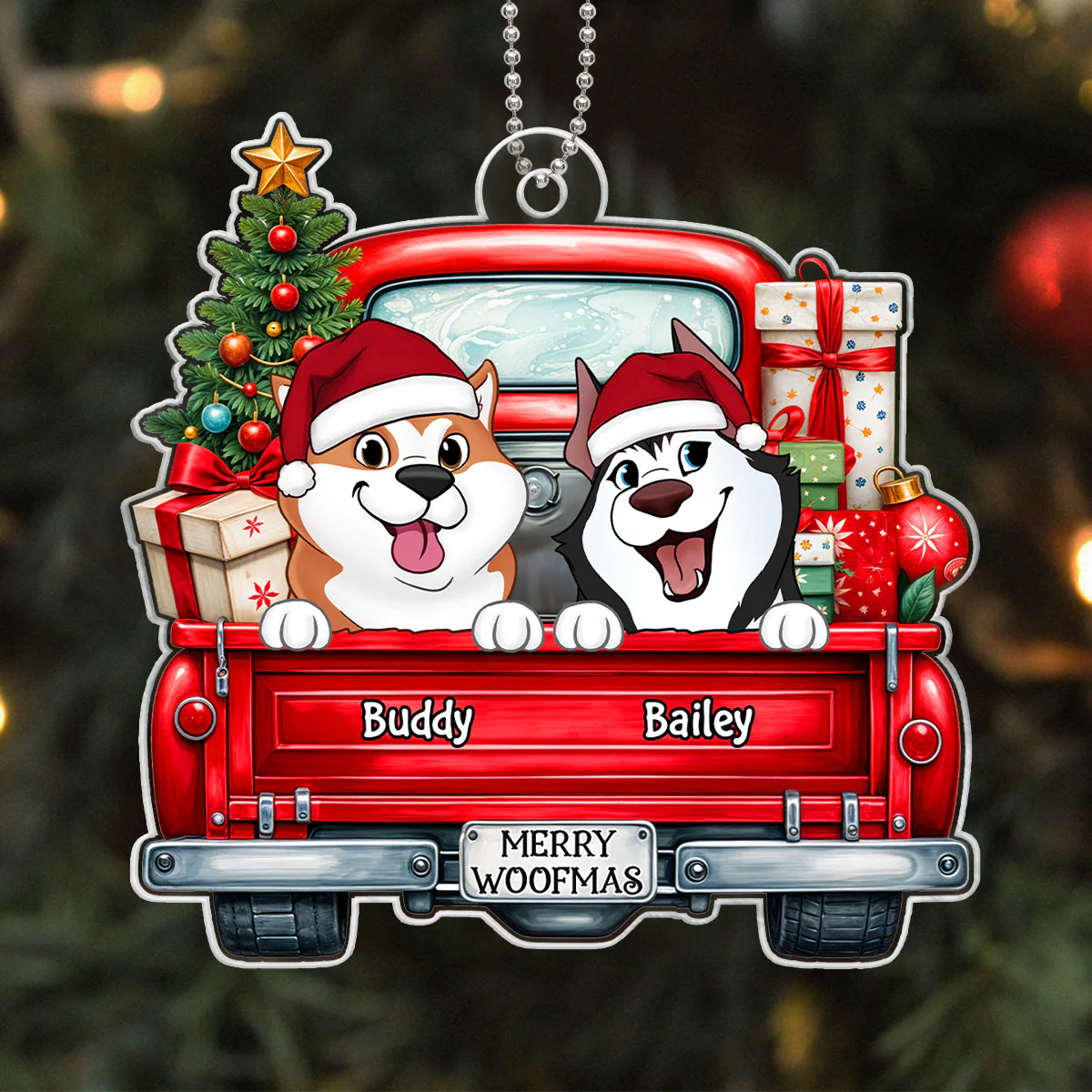 Cute Dogs On Truck Christmas Decor For Dog Lover Personalized Acrylic Ornament - Image 7