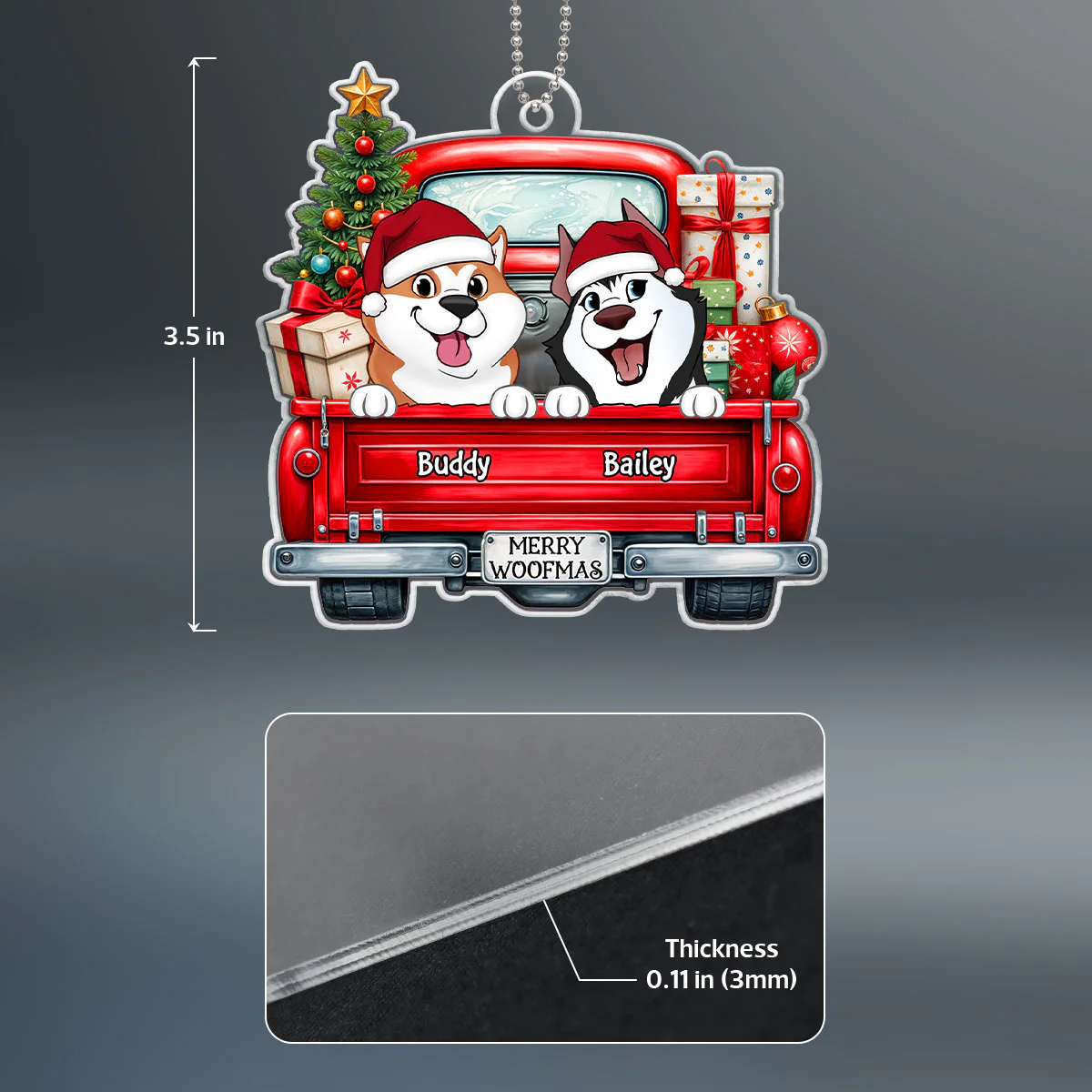 Cute Dogs On Truck Christmas Decor For Dog Lover Personalized Acrylic Ornament - Image 8