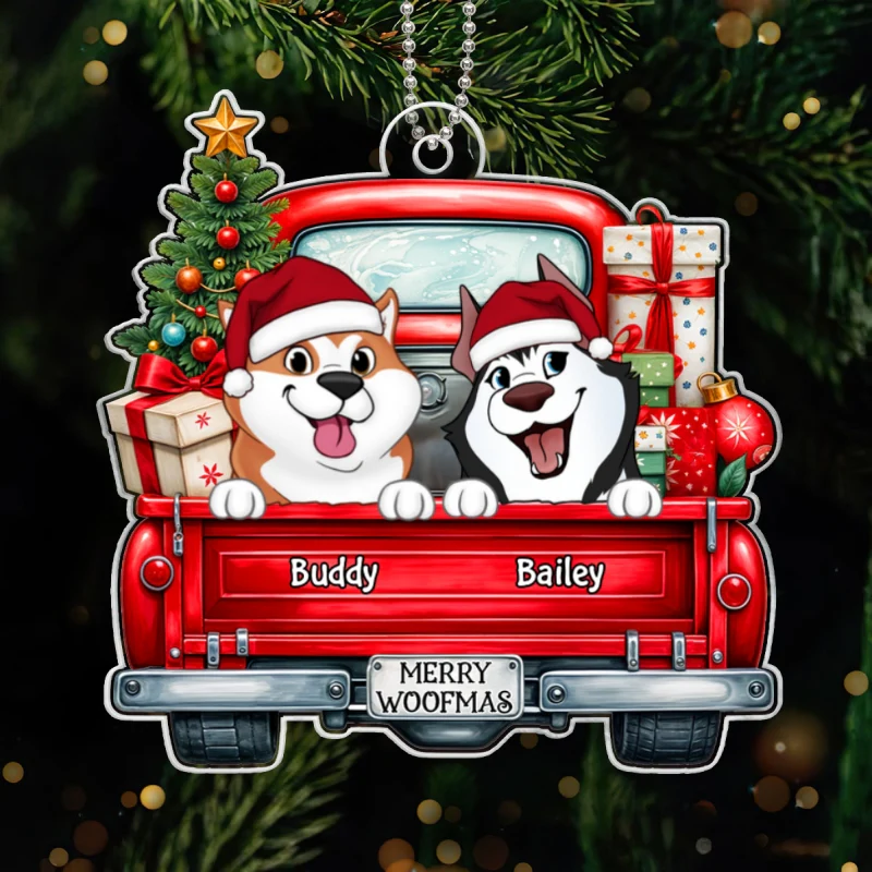 Cute Dogs On Truck Christmas Decor For Dog Lover Personalized Acrylic Ornament - Image 9