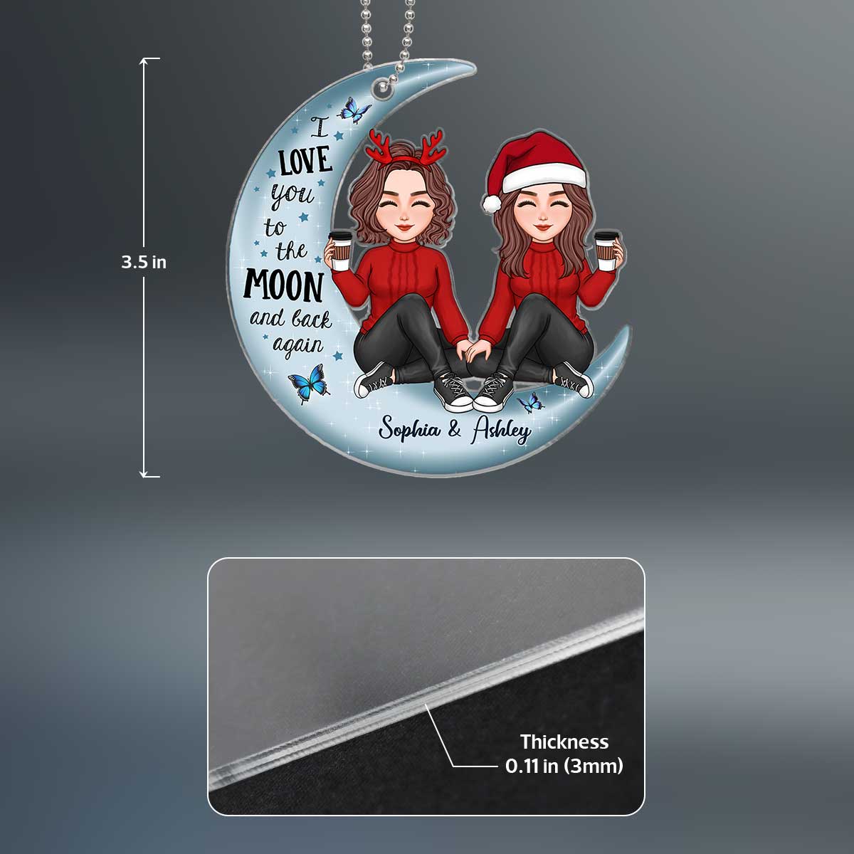 Cute Doll Besties On Moon Gift For Best Friend Personalized Acrylic Ornament - Image 4