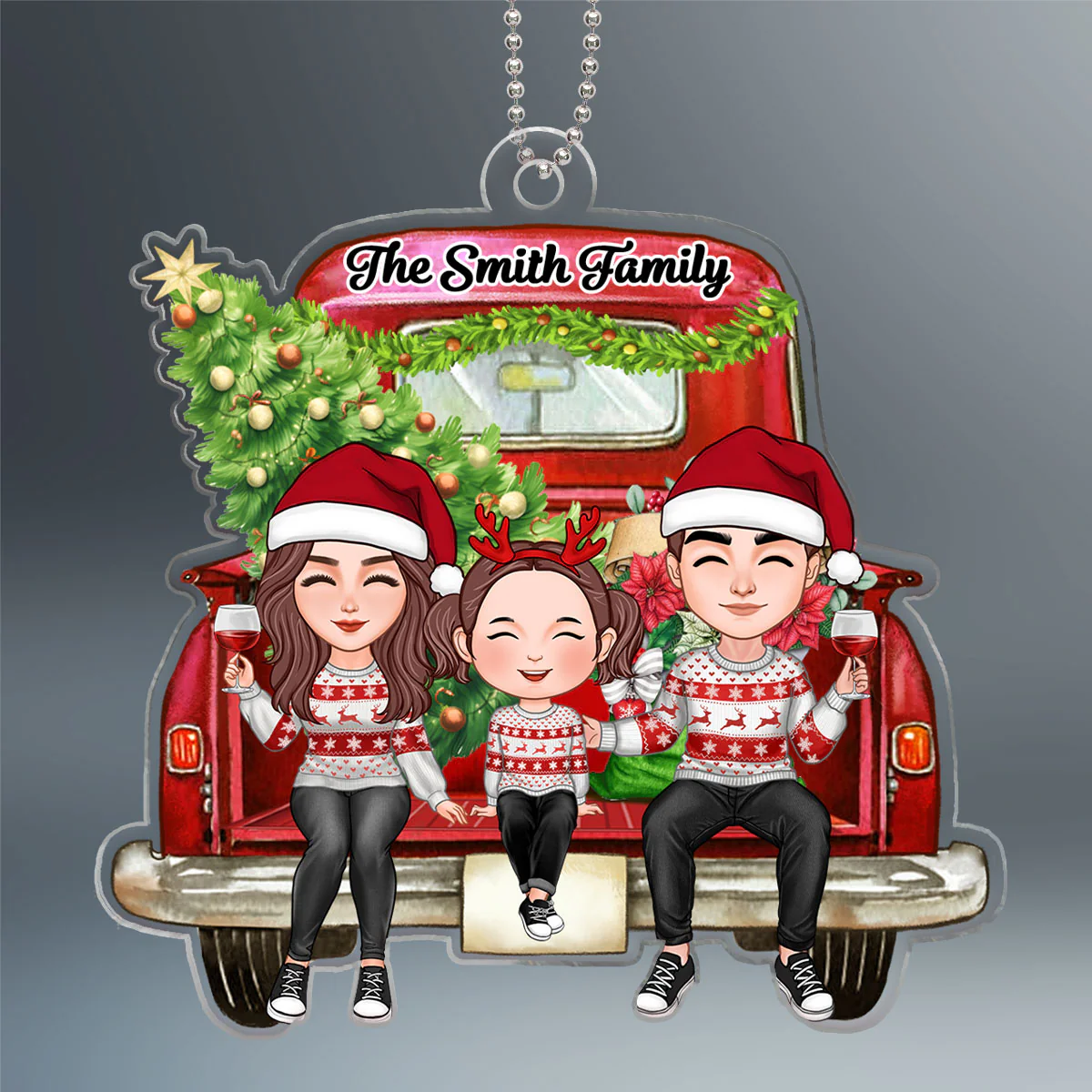 Cute Family Couple Dad Mom Kids On Christmas Truck Personalized Acrylic Ornament - Image 2