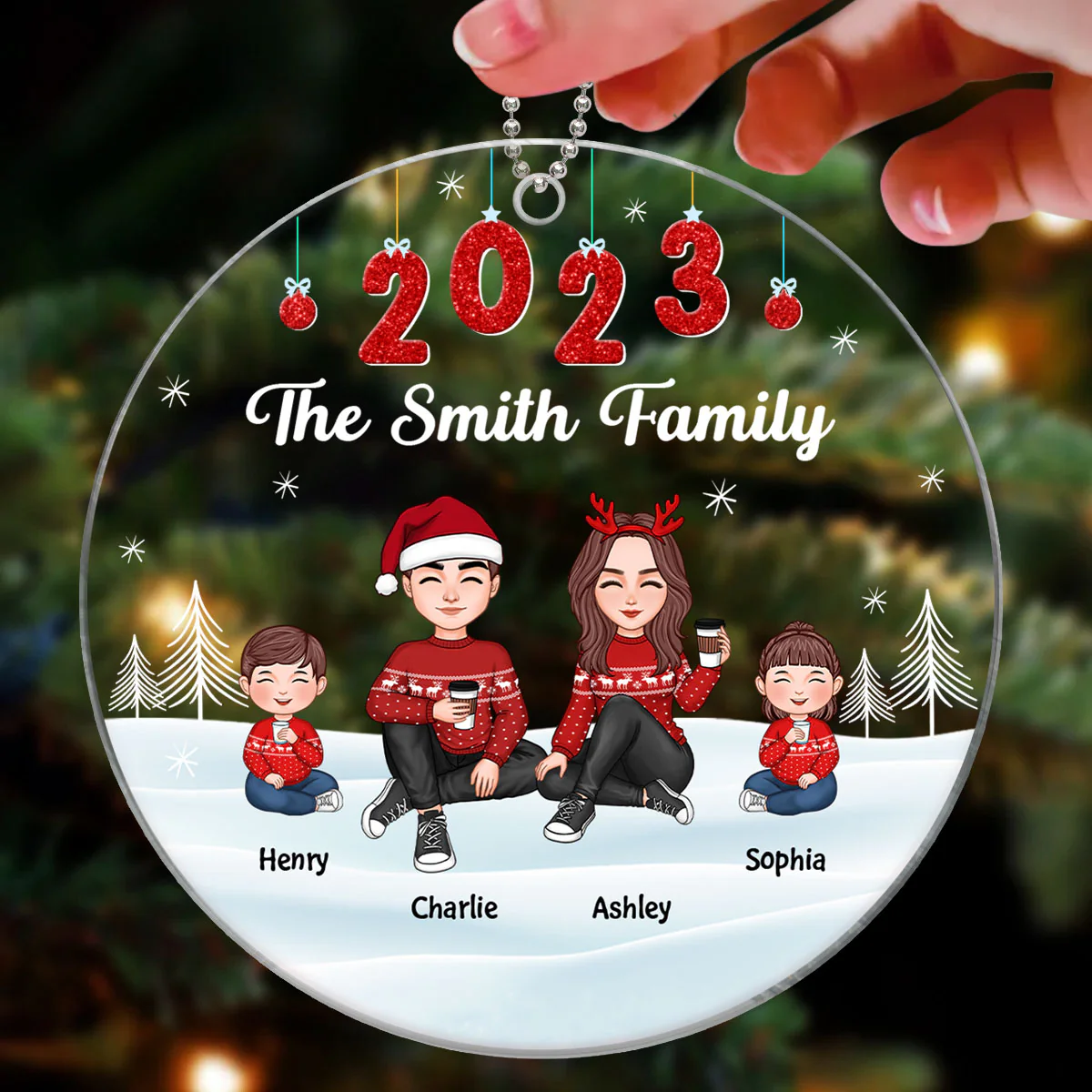 Cute Family Dad Mom Kid Dog Cat Hanging 2023 Personalized Acrylic Ornament - Image 3
