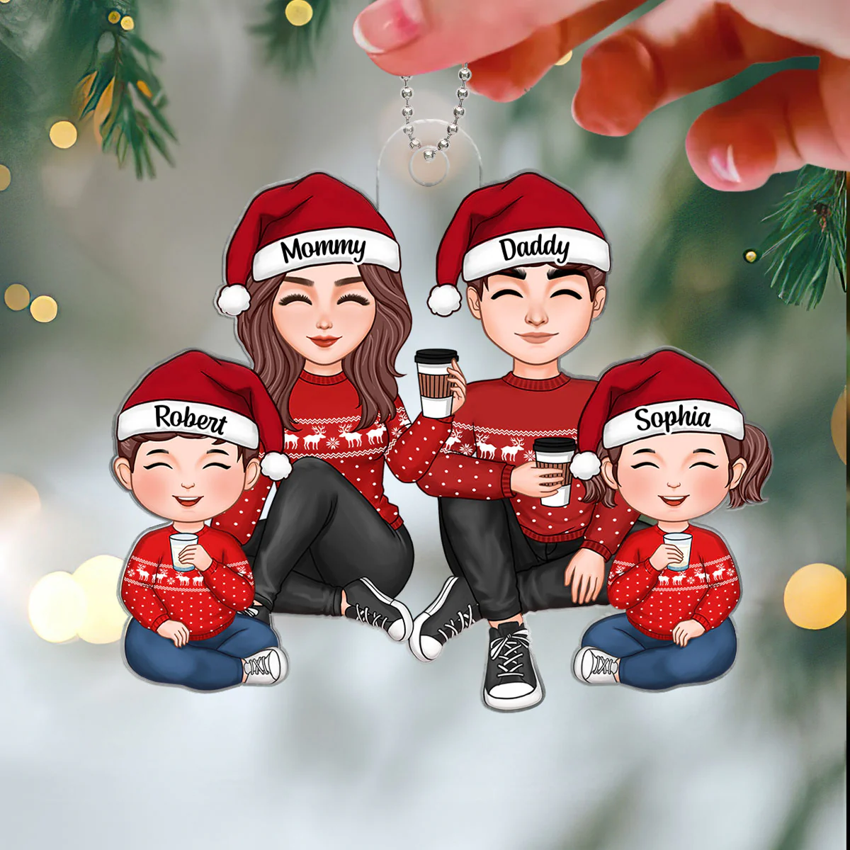 Cute Family Sitting Christmas Gift Personalized Acrylic Ornament - Image 3