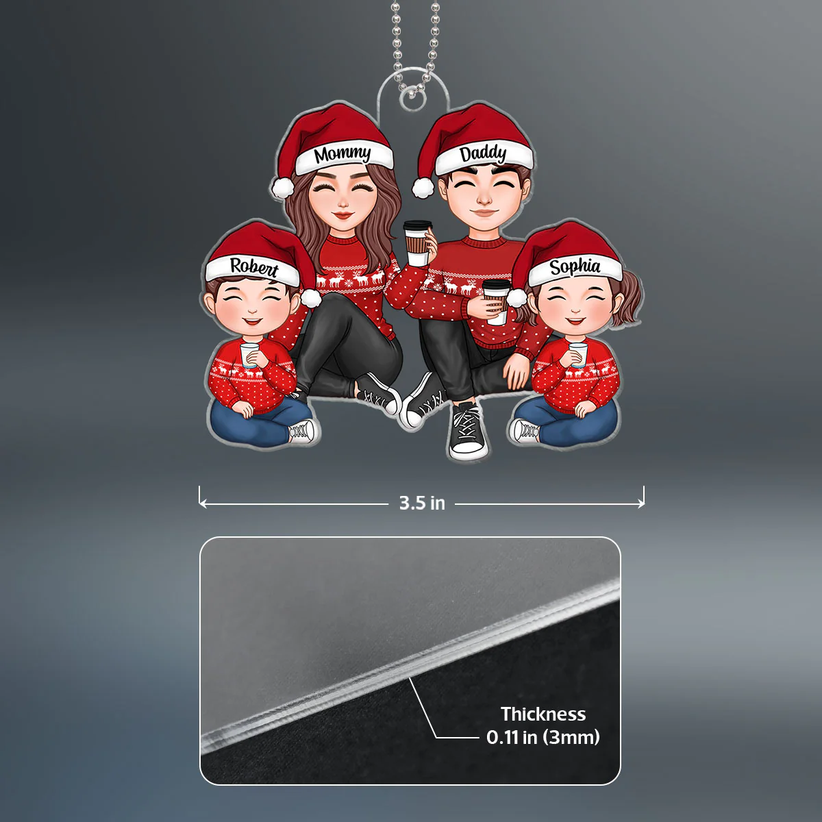 Cute Family Sitting Christmas Gift Personalized Acrylic Ornament - Image 4