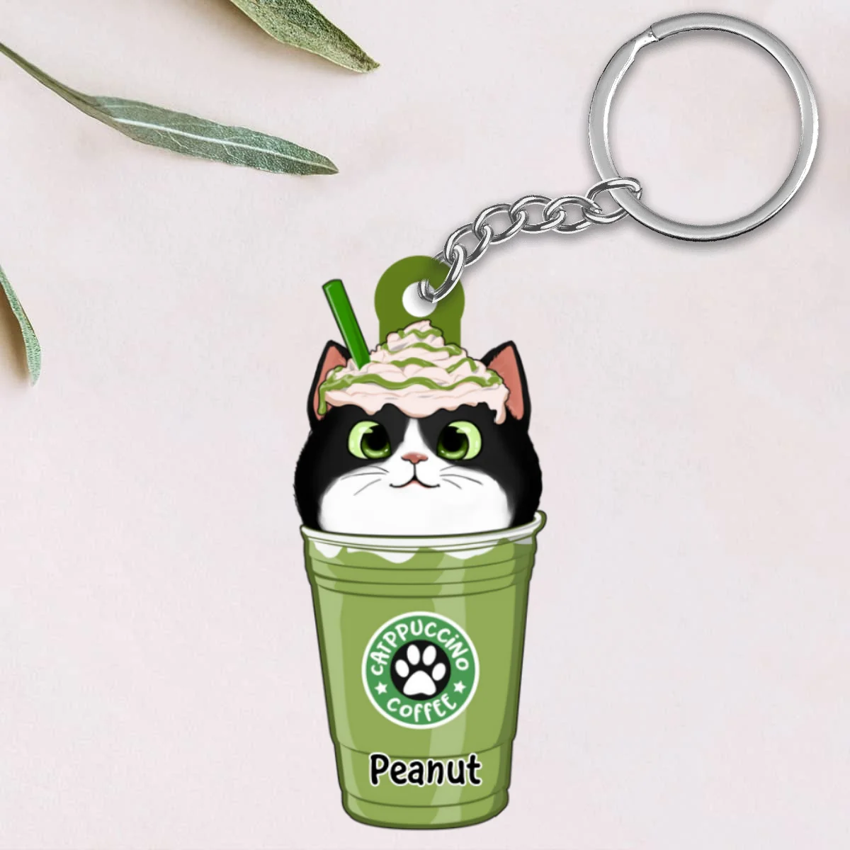 Cute Fluffy Cat Coffee Catpuchino Personalized Acrylic Keychain - Image 4