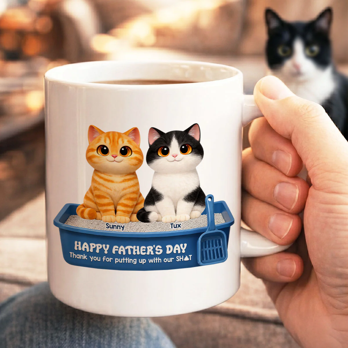 Cute Fluffy Cats Happy Father's Day Thanks For Feeding And Scooping Poo - Personalized Mug - Funny Father's Day Gift For Cat Dad, Cat Lovers - Image 5
