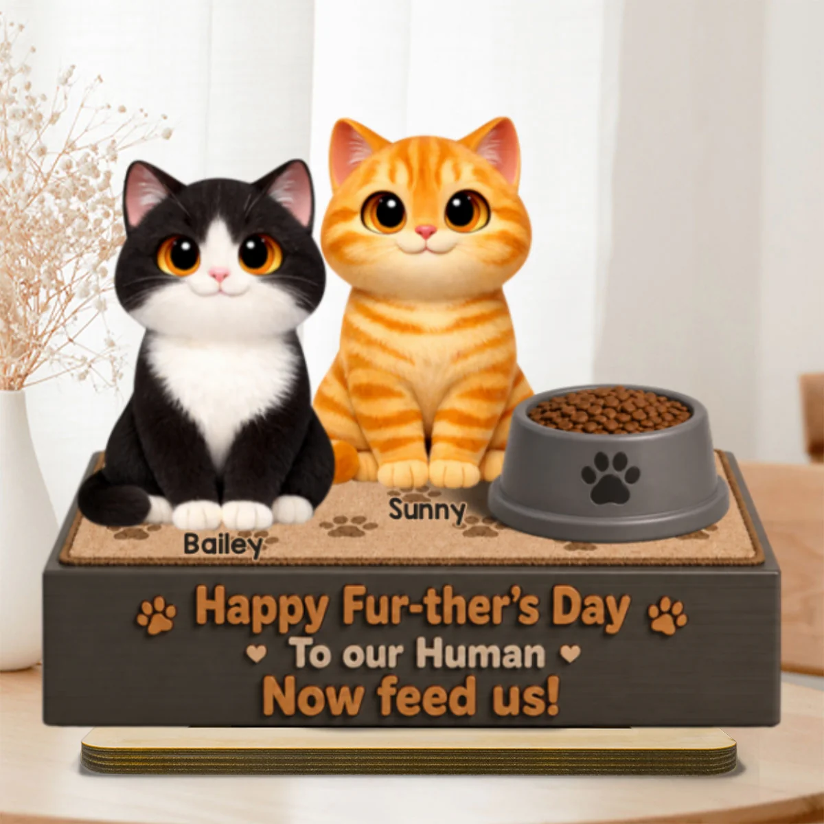 Cute Fluffy Cats Happy Fur-ther's Day Human - Personalized 2-Layered Wooden Plaque - Funny  Gift For Cat Dad, Cat Lovers - Image 10