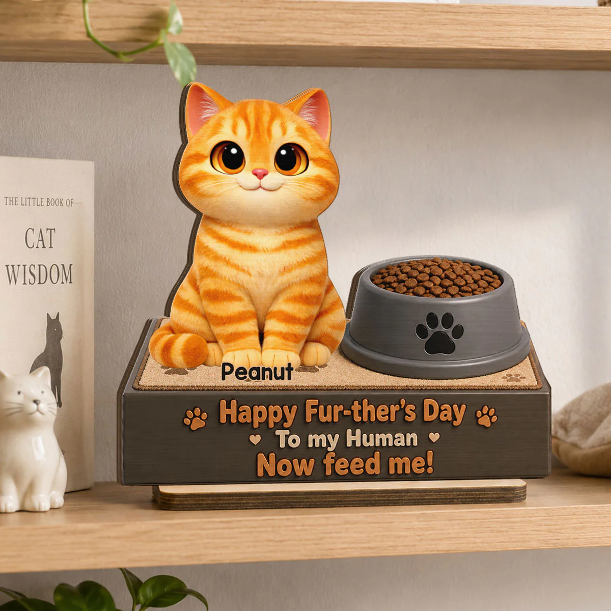 Cute Fluffy Cats Happy Fur-ther's Day Human - Personalized 2-Layered Wooden Plaque - Funny  Gift For Cat Dad, Cat Lovers - Image 3