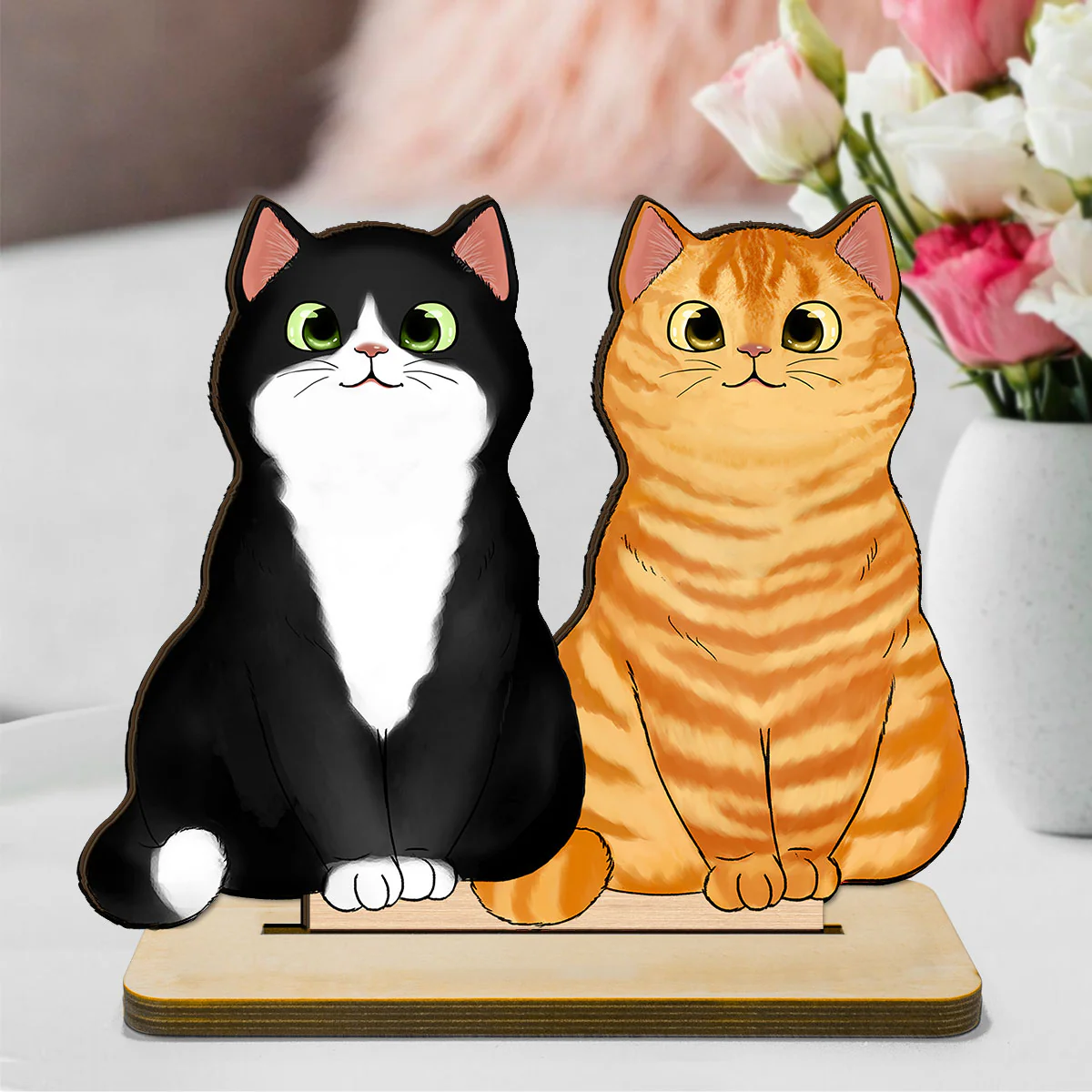 Cute Fluffy Cats Home Decor Gift For Cat Lover Personalized Standing Wooden Plaque - Image 8