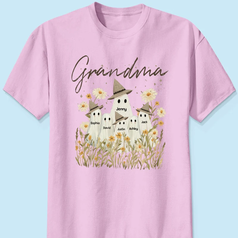 Cute Ghost Grandma And Kids In Wildflowers Spooky Fall Personalized Sweatshirt - Image 17