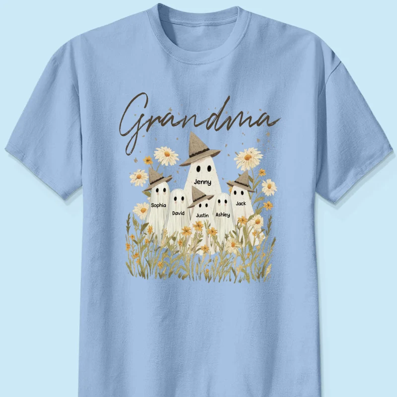 Cute Ghost Grandma And Kids In Wildflowers Spooky Fall Personalized Sweatshirt - Image 2