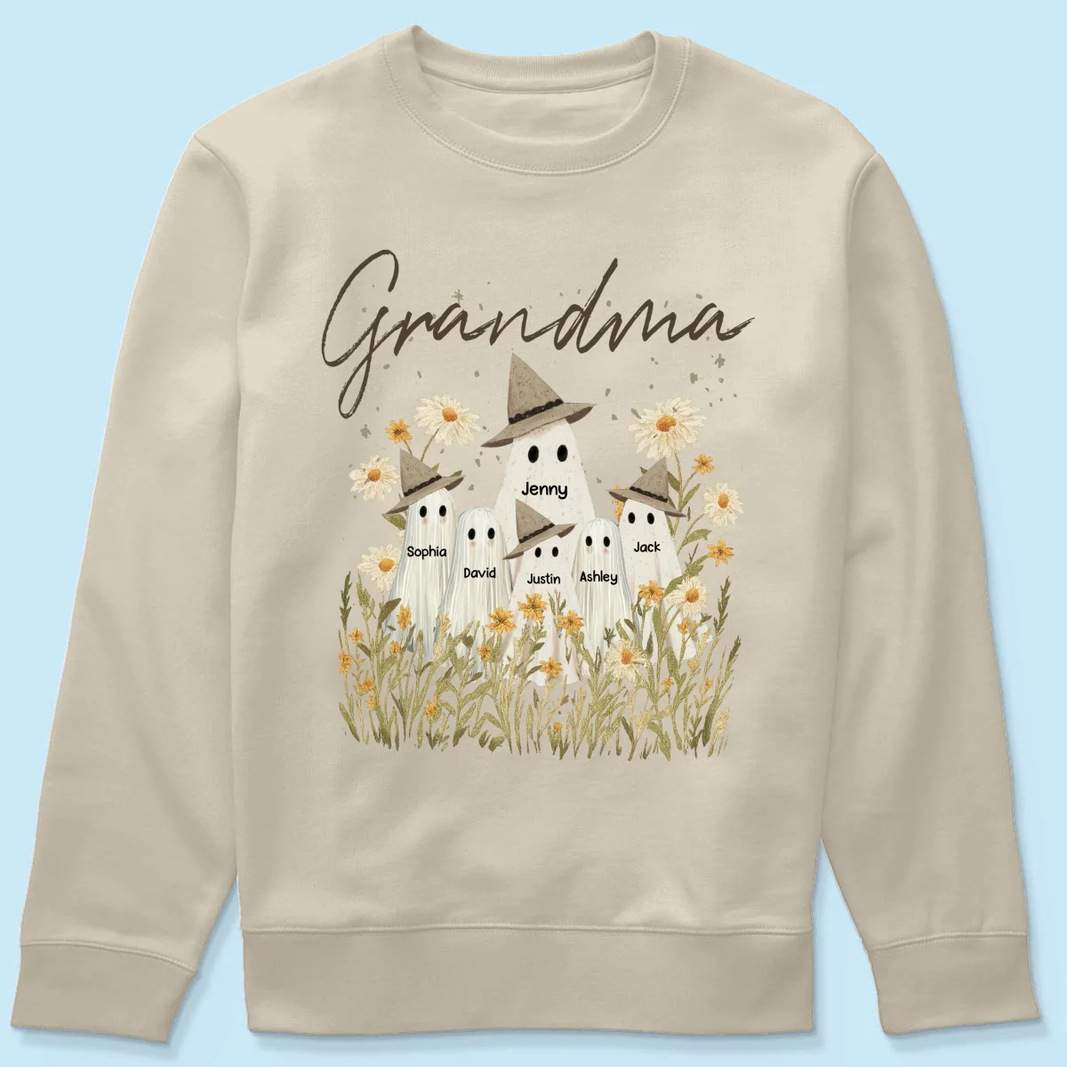 Cute Ghost Grandma And Kids In Wildflowers Spooky Fall Personalized Sweatshirt - Image 31