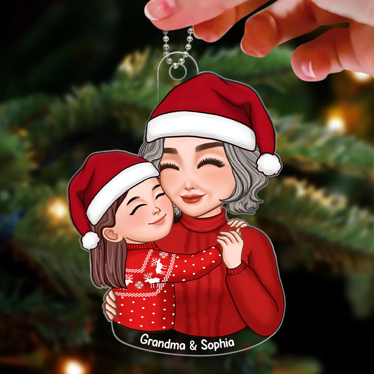 Cute Grandkid Hugging Grandma Christmas Gift For Granddaughter Grandson Personalized Acrylic Ornament - Image 3
