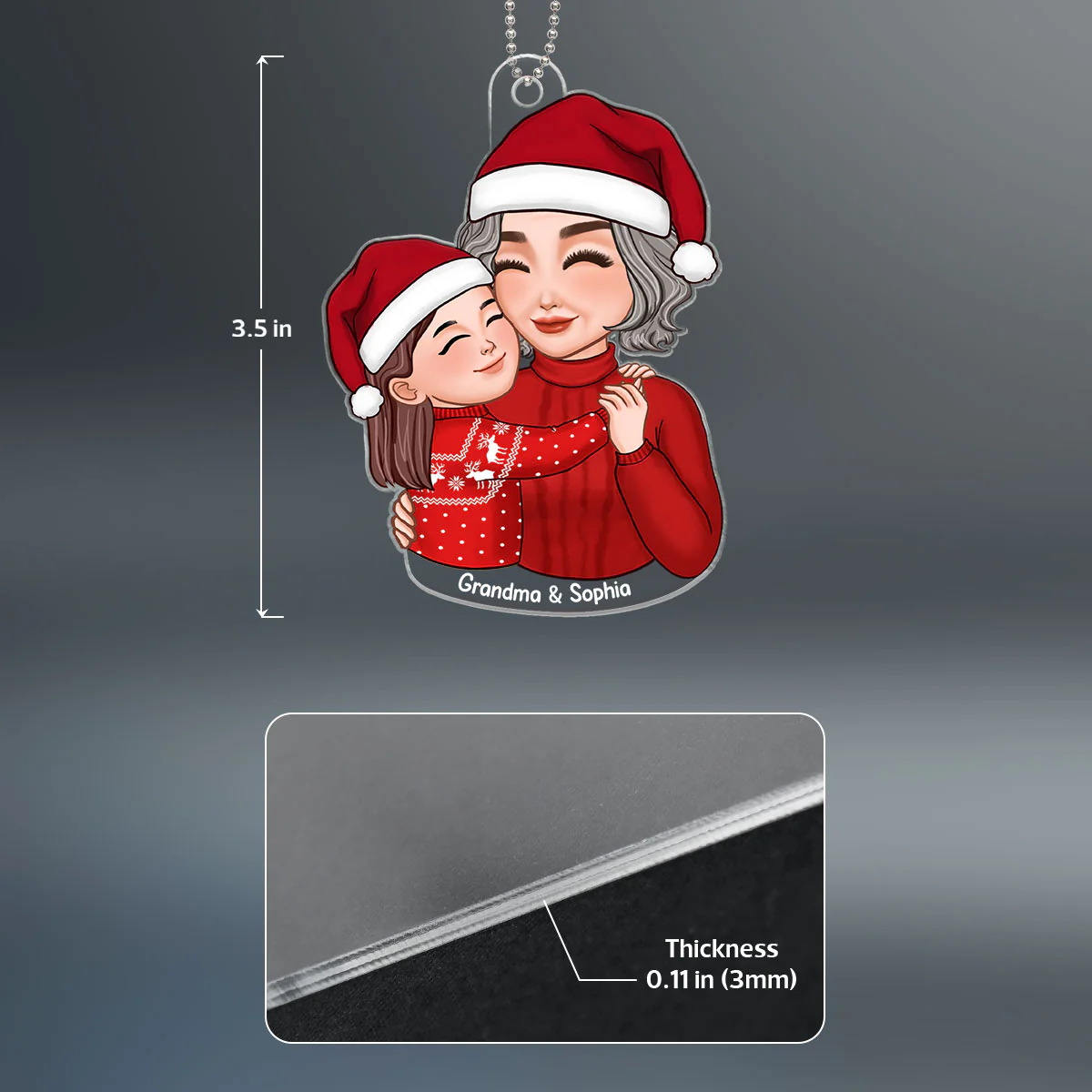 Cute Grandkid Hugging Grandma Christmas Gift For Granddaughter Grandson Personalized Acrylic Ornament - Image 4