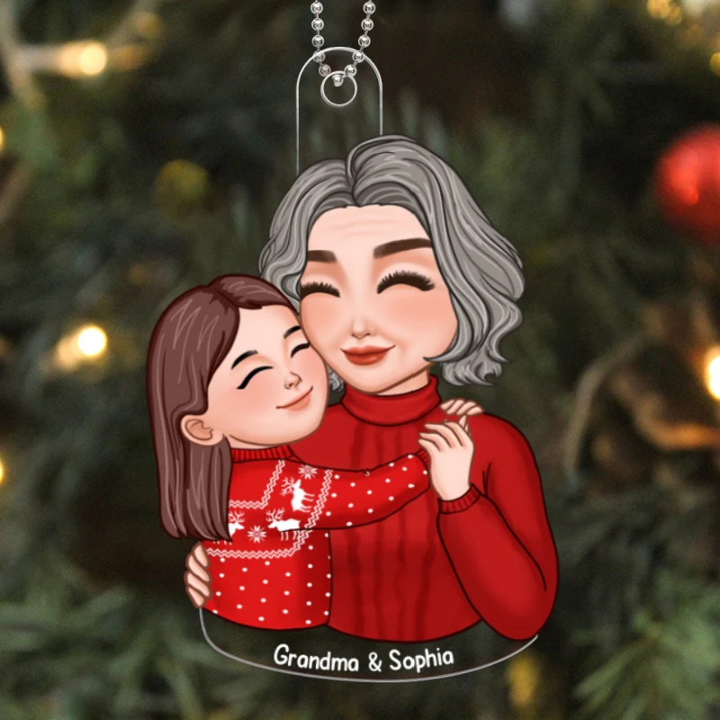Cute Grandkid Hugging Grandma Christmas Gift For Granddaughter Grandson Personalized Acrylic Ornament - Image 5