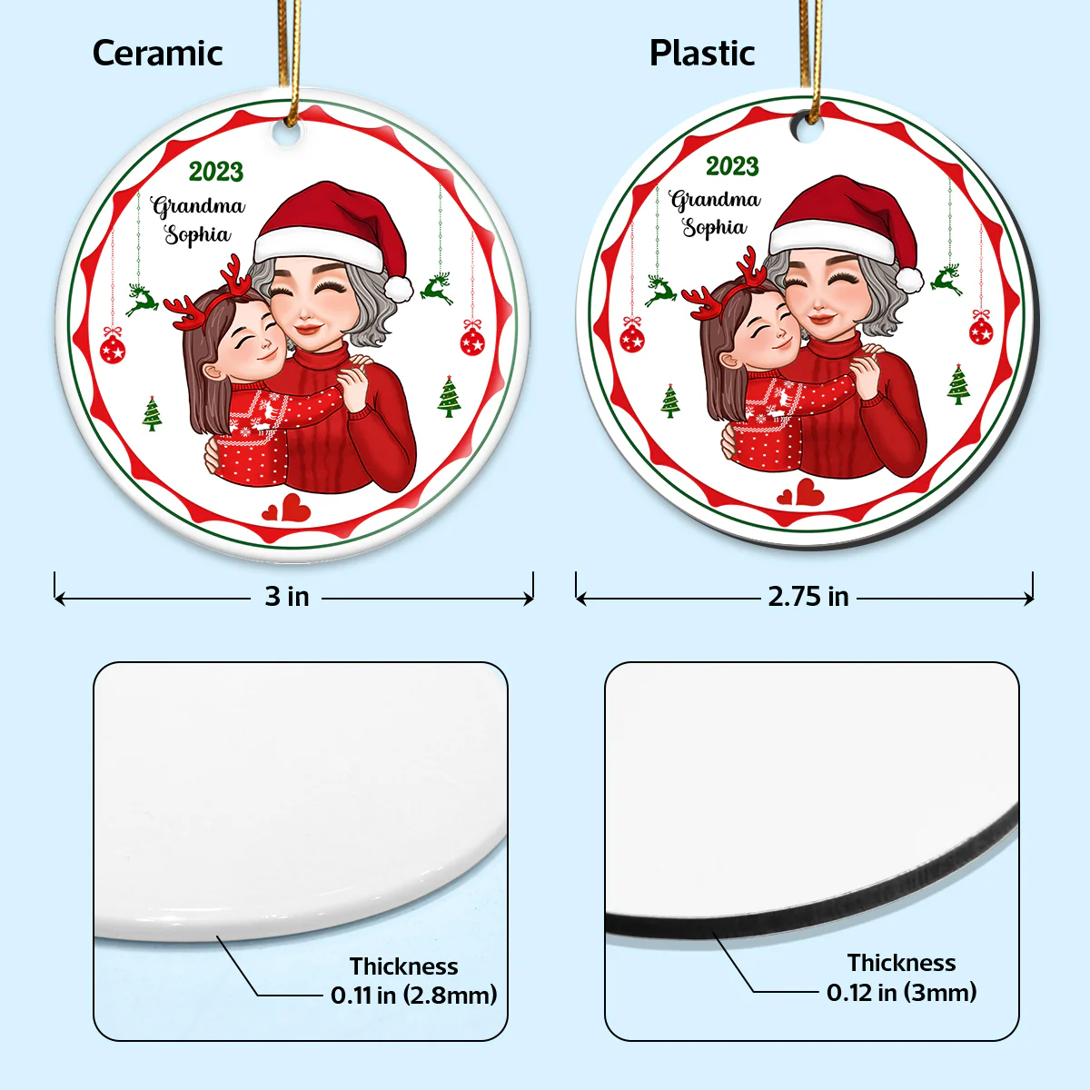 Cute Grandkid Hugging Grandma Christmas Gift Personalized Circle Ornament - Image 4