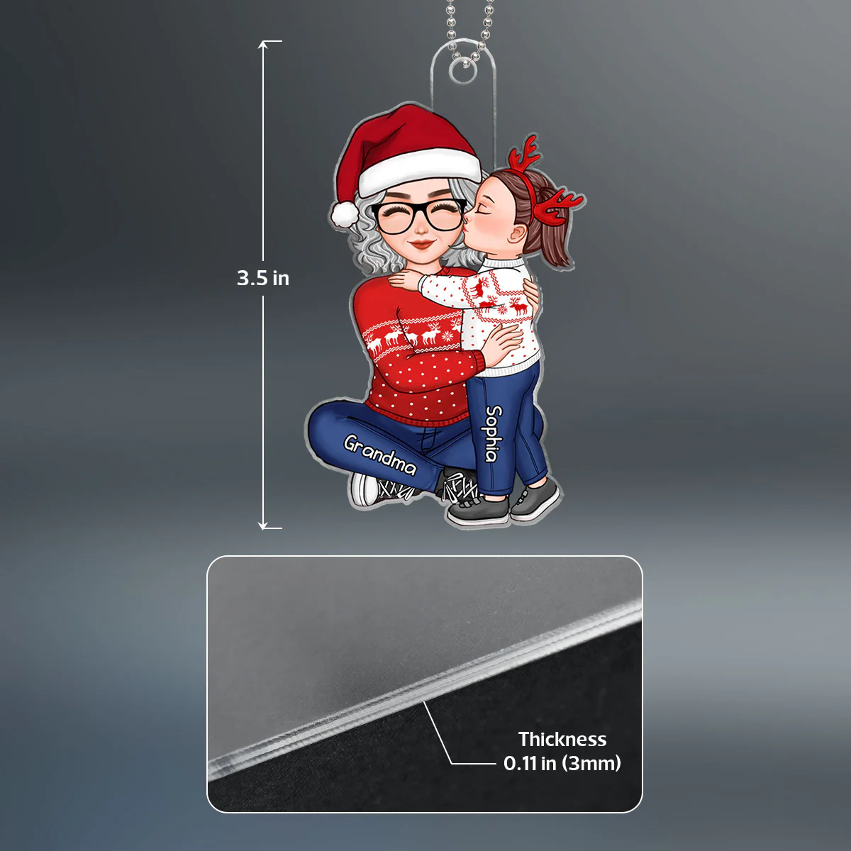 Cute Grandkid Kissing Grandma Christmas Gift For Granddaughter Grandson Personalized Acrylic Ornament - Image 4
