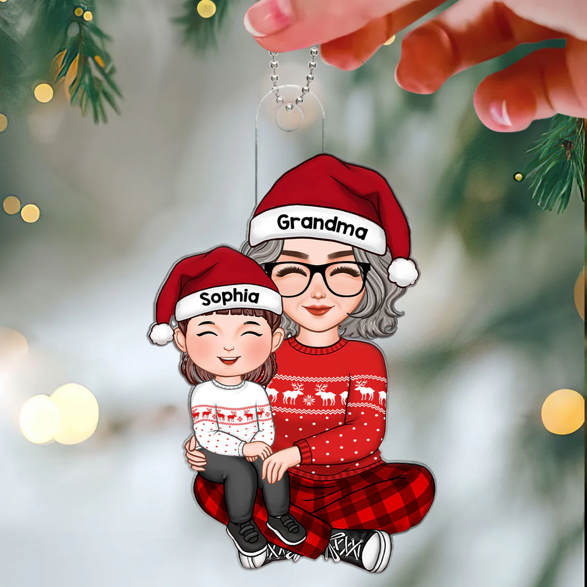 Cute Grandkid Sitting On Grandma Lap Christmas Gift For Granddaughter Grandson Personalized Acrylic Ornament - Image 3