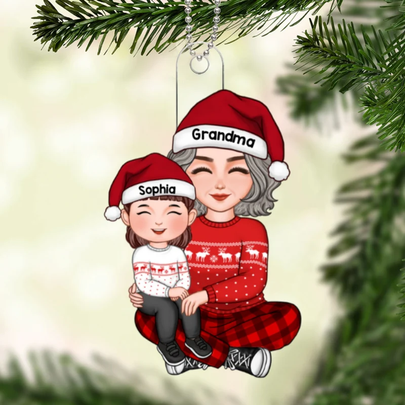 Cute Grandkid Sitting On Grandma Lap Christmas Gift For Granddaughter Grandson Personalized Acrylic Ornament - Image 5